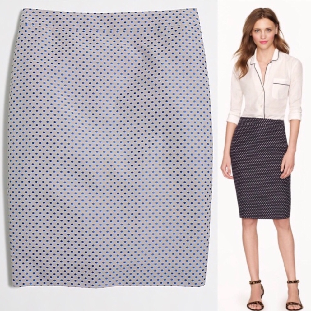J. Crew The Pencil Skirt Blue jacquard dot…